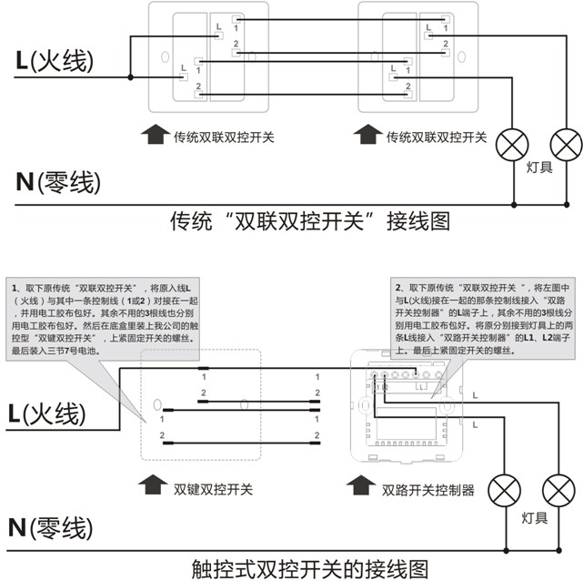 KOTI印象之美系列雙控開關(guān)/場(chǎng)景開關(guān)接線圖1