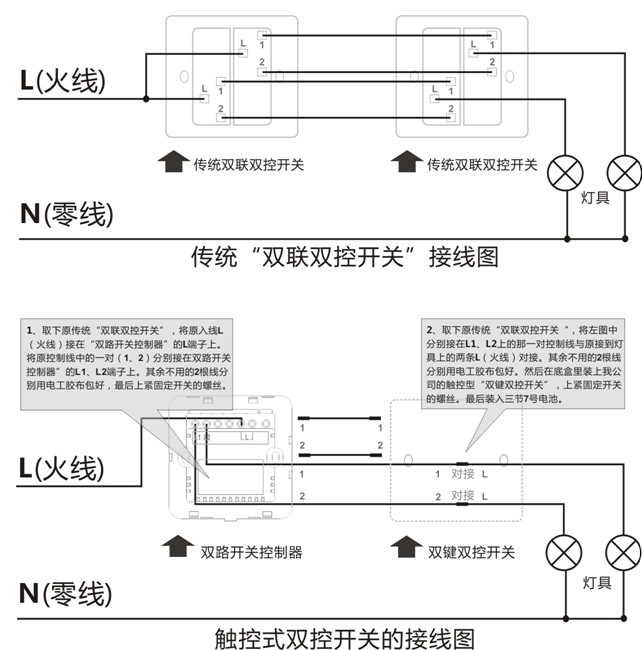 KOTI印象之美系列雙控開關(guān)/場(chǎng)景開關(guān)接線圖2